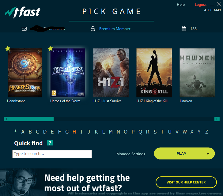WTFast User Interface